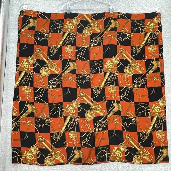 Scarf Womens Square Black Orange Gold Elegant Fashion Designer Polyester Large - Picture 5 of 7
